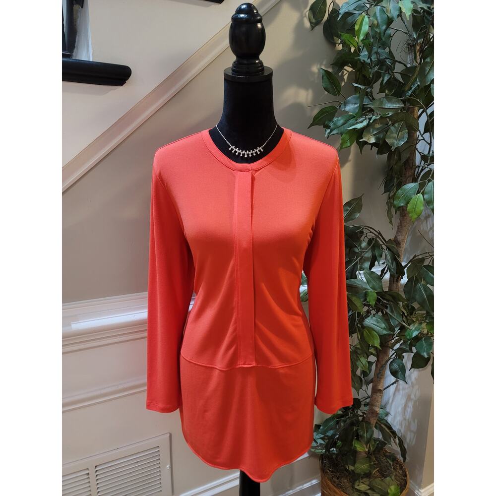 Lauren Ralph Lauren Tunic Blouse Women's Large Orange Crew Curved Hem Pullover